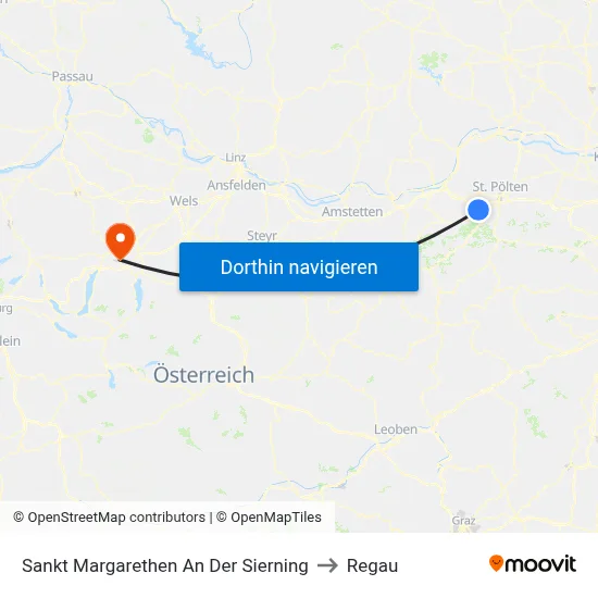 Sankt Margarethen An Der Sierning to Regau map