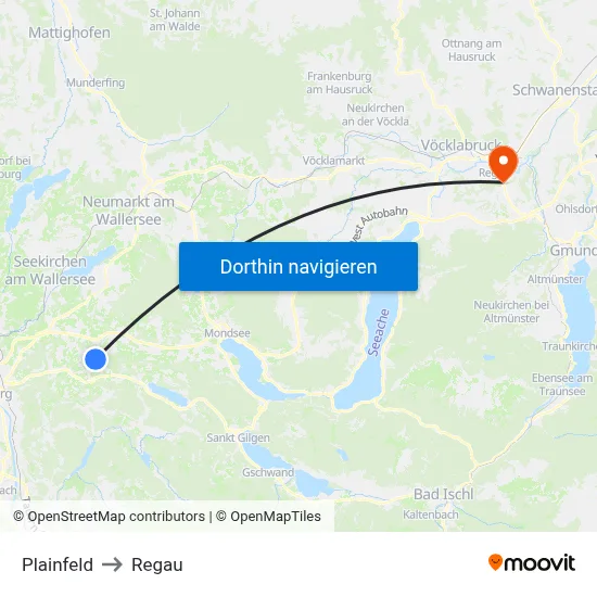 Plainfeld to Regau map
