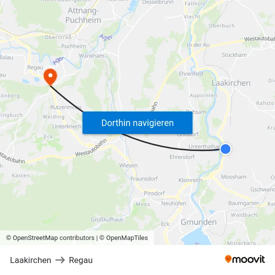 Laakirchen to Regau map