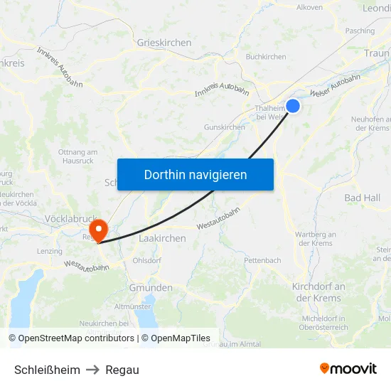 Schleißheim to Regau map