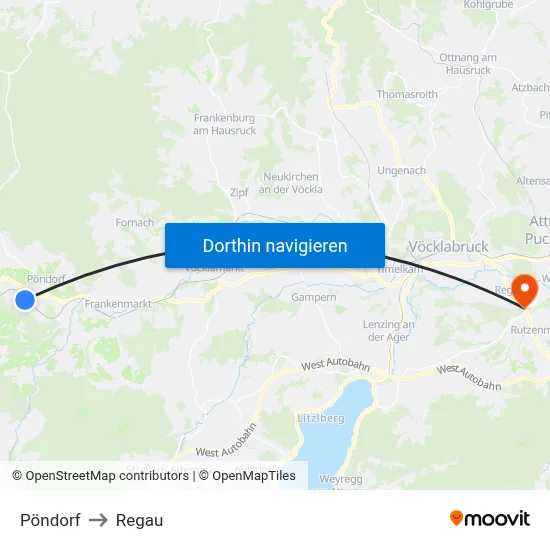 Pöndorf to Regau map