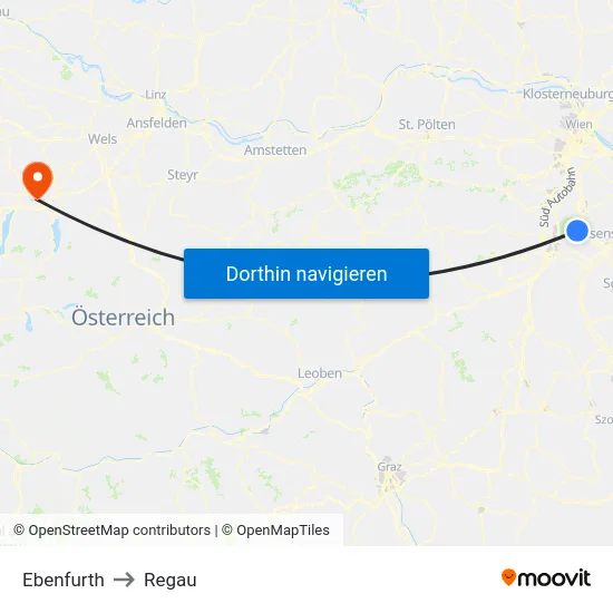 Ebenfurth to Regau map