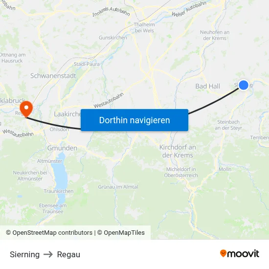 Sierning to Regau map