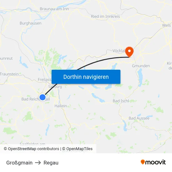 Großgmain to Regau map