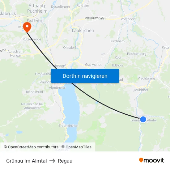 Grünau Im Almtal to Regau map