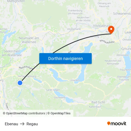Ebenau to Regau map