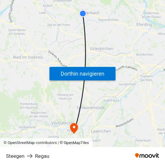 Steegen to Regau map