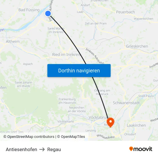 Antiesenhofen to Regau map