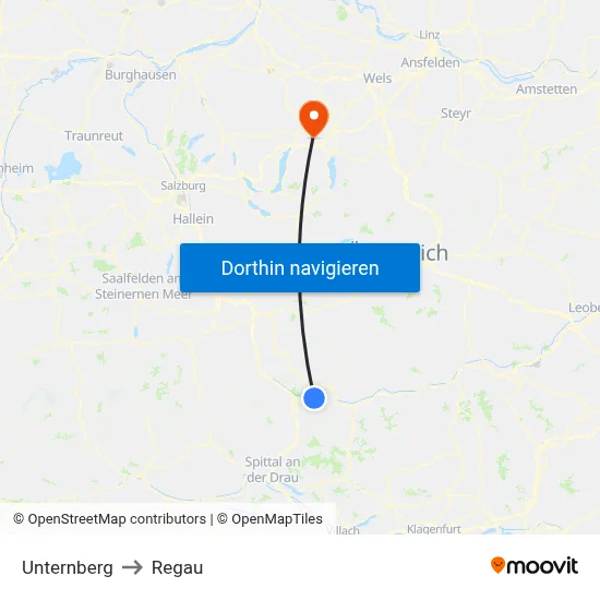 Unternberg to Regau map