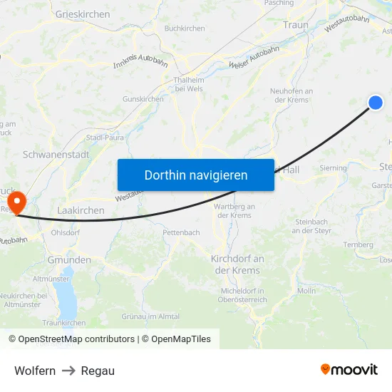 Wolfern to Regau map