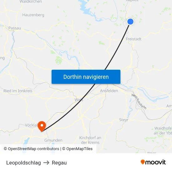 Leopoldschlag to Regau map