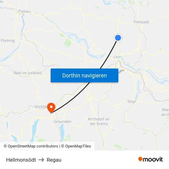 Hellmonsödt to Regau map