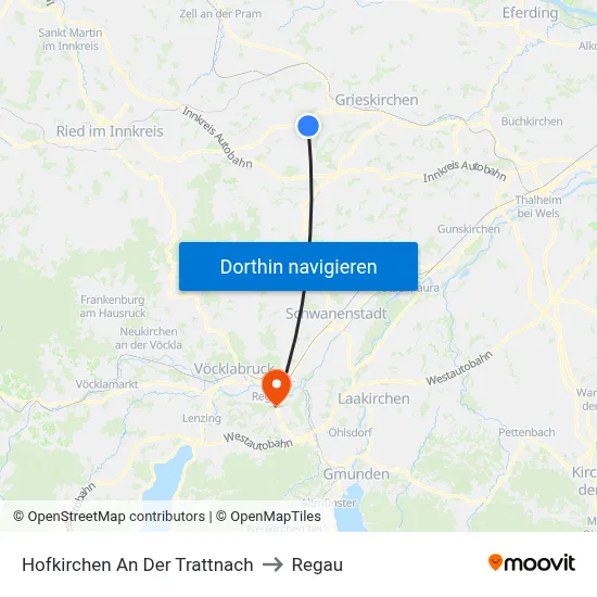 Hofkirchen An Der Trattnach to Regau map
