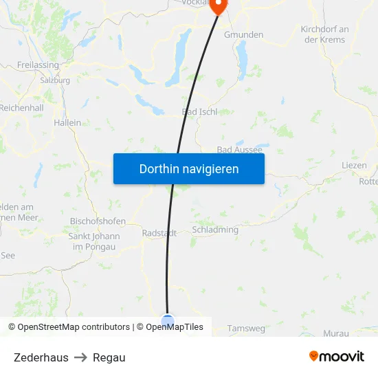 Zederhaus to Regau map