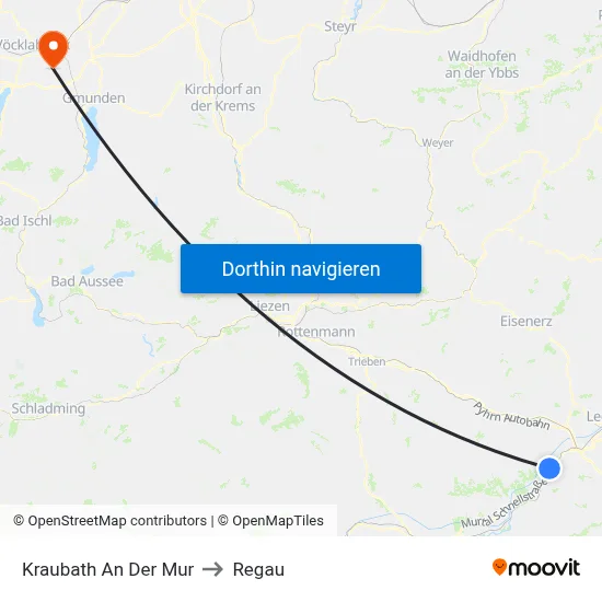 Kraubath An Der Mur to Regau map