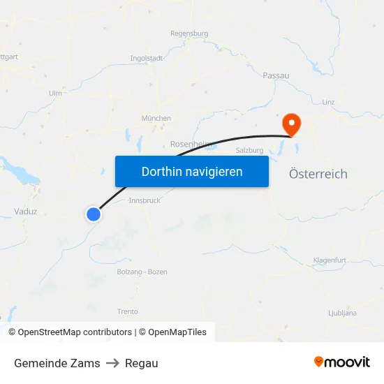 Gemeinde Zams to Regau map