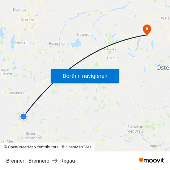 Brenner - Brennero to Regau map