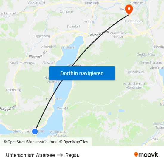 Unterach am Attersee to Regau map