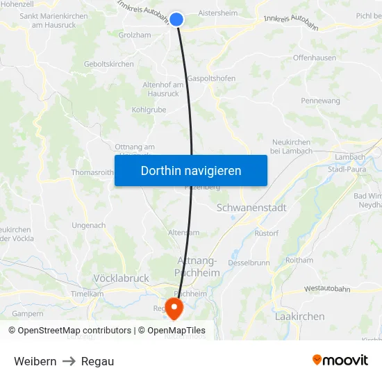 Weibern to Regau map