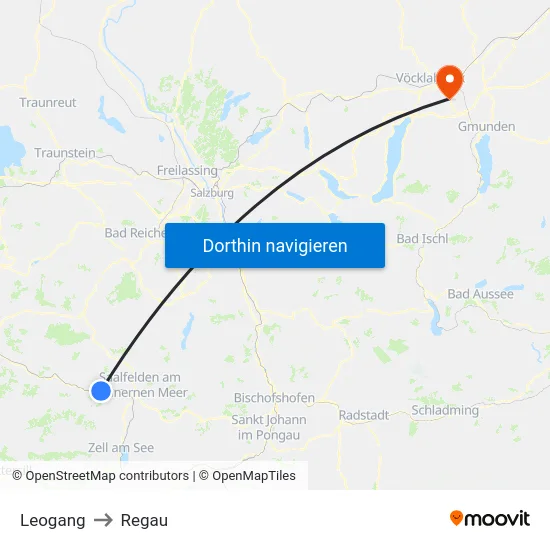 Leogang to Regau map