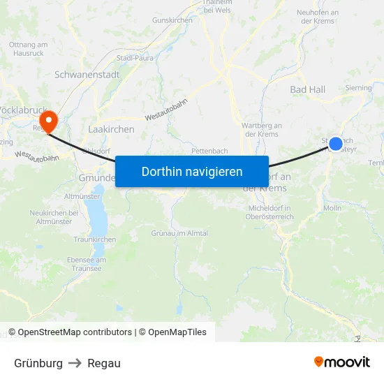 Grünburg to Regau map