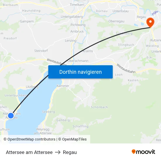 Attersee am Attersee to Regau map