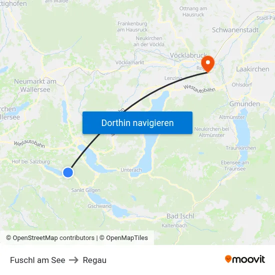 Fuschl am See to Regau map