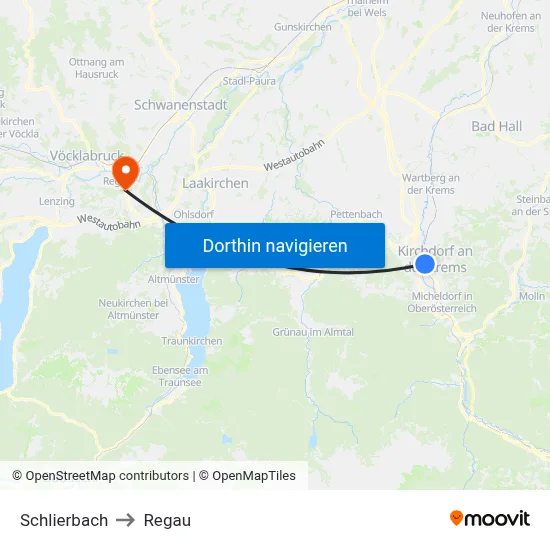 Schlierbach to Regau map