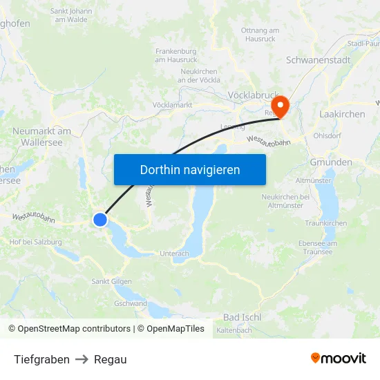 Tiefgraben to Regau map