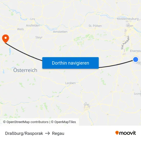 Draßburg/Rasporak to Regau map