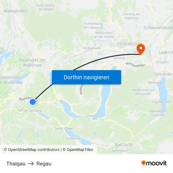 Thalgau to Regau map