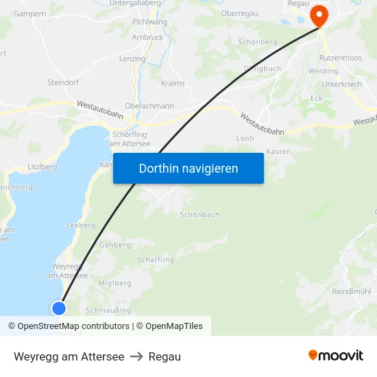 Weyregg am Attersee to Regau map