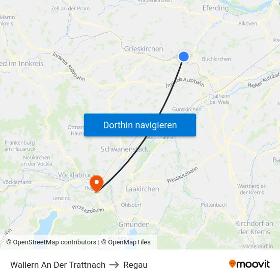 Wallern An Der Trattnach to Regau map