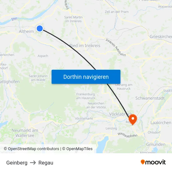 Geinberg to Regau map