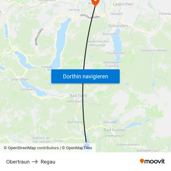 Obertraun to Regau map