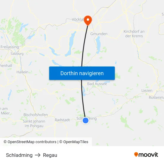Schladming to Regau map