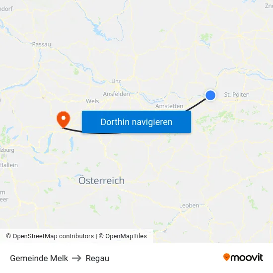 Gemeinde Melk to Regau map