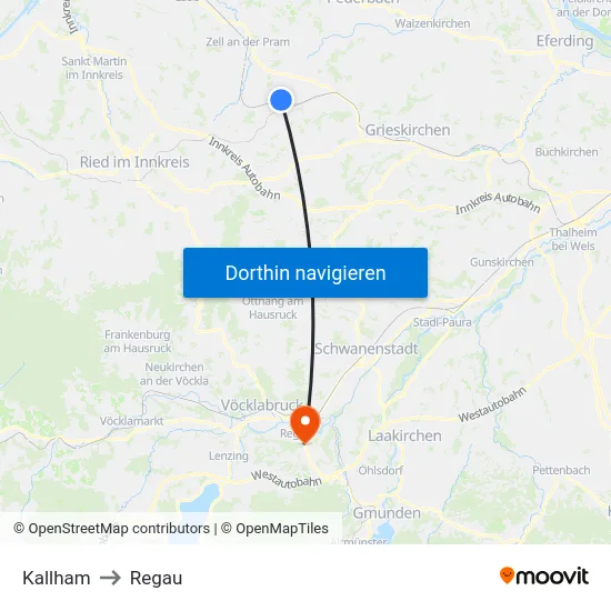 Kallham to Regau map