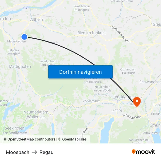 Moosbach to Regau map