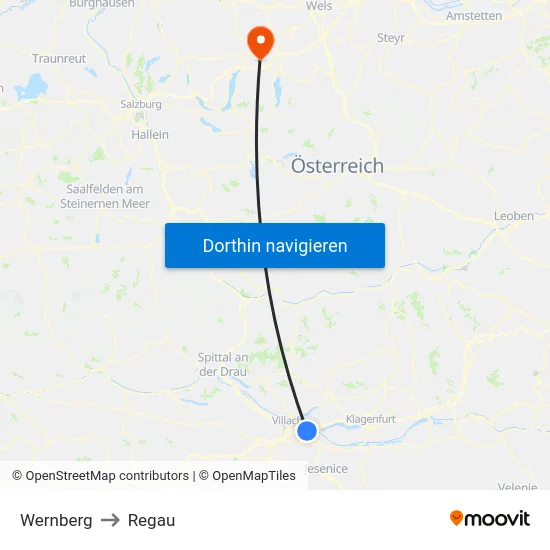 Wernberg to Regau map