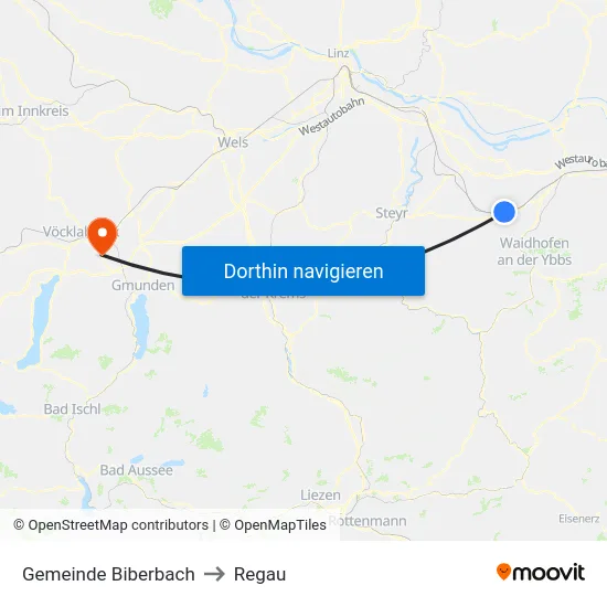 Gemeinde Biberbach to Regau map