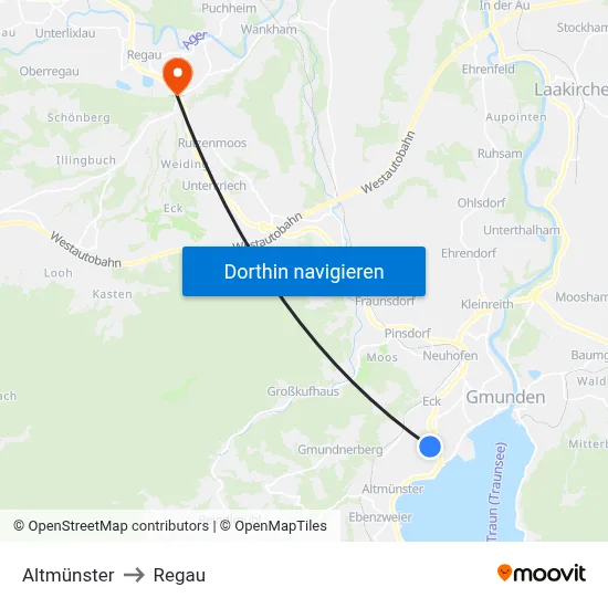 Altmünster to Regau map