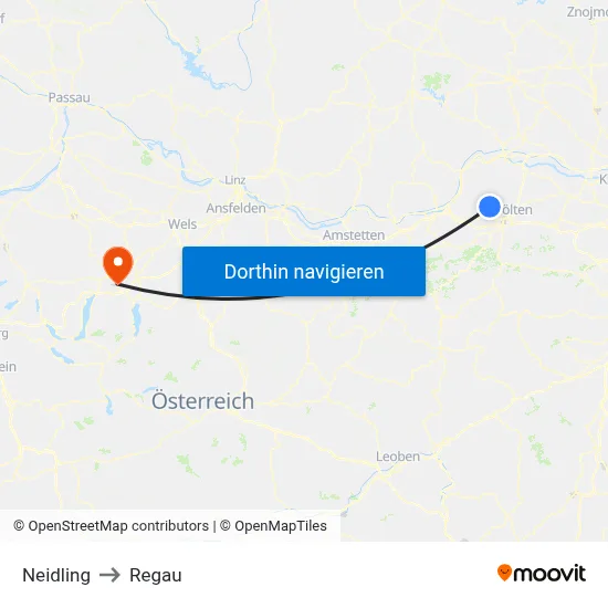 Neidling to Regau map