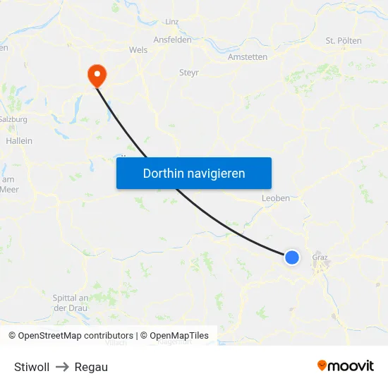 Stiwoll to Regau map