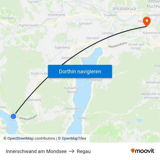 Innerschwand am Mondsee to Regau map