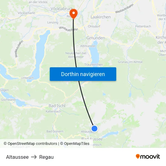 Altaussee to Regau map