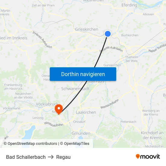 Bad Schallerbach to Regau map