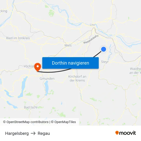 Hargelsberg to Regau map