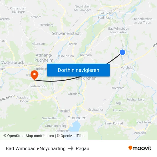Bad Wimsbach-Neydharting to Regau map