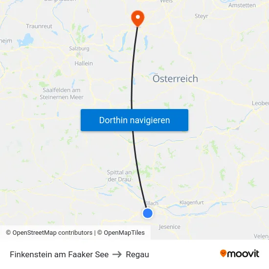 Finkenstein am Faaker See to Regau map